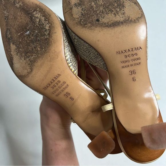 BCBGMaxAzria Beige and Snake Print Heels - Picture 3 of 4